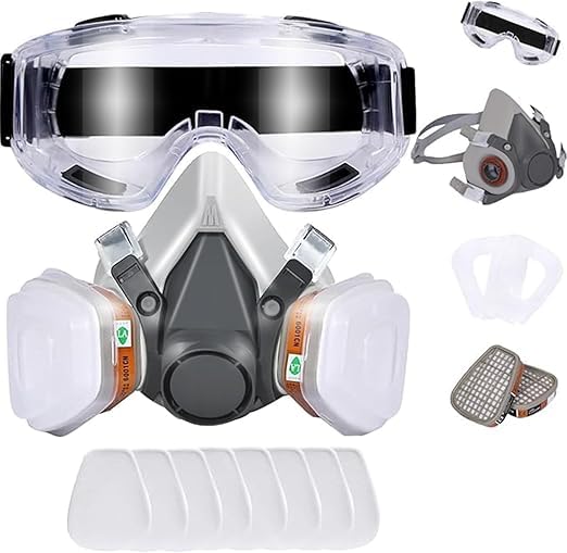 WICHARSH Respirator Reusable Half Face Cover Gas Mask with Safety Glasses, Filters for Painting, chemical, Organic Vapor, Welding, Polishing, Woodworking and Other Work Protection.